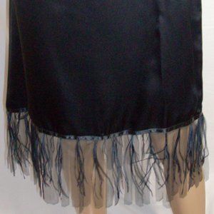 Black Silk Skirt with Feather and Tulle Fringe Size 6 Never Worn, Tags attached